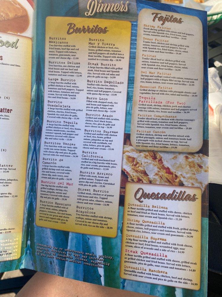 Menu at Tequila Real restaurant, Milton