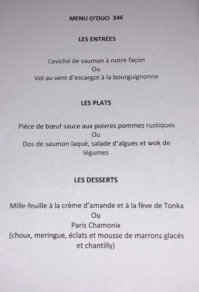 Carta del restaurante O'DUO, L'Isle-Adam