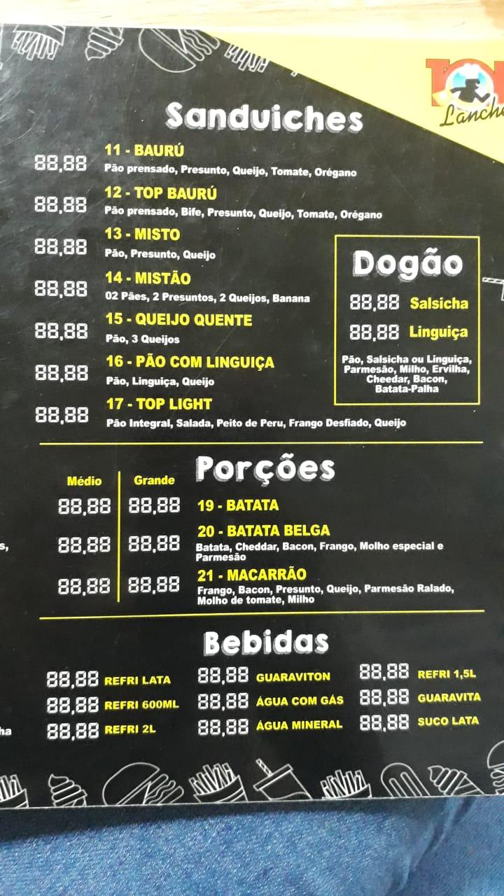 Top Lanches & Pizzaria Três Rios cardápio