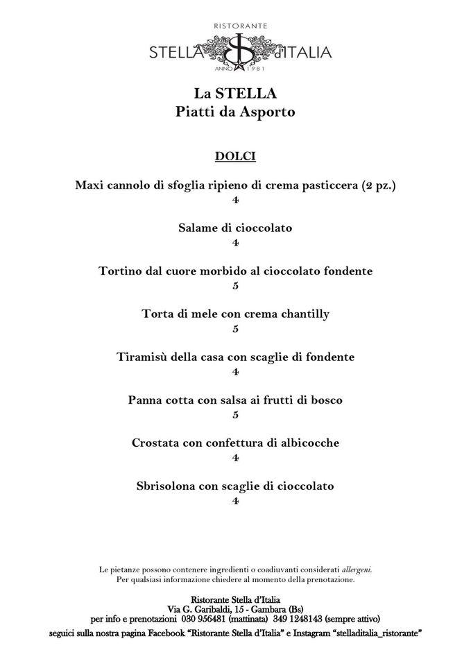 Menu Da Ristorante Stella D'Italia, Gambara