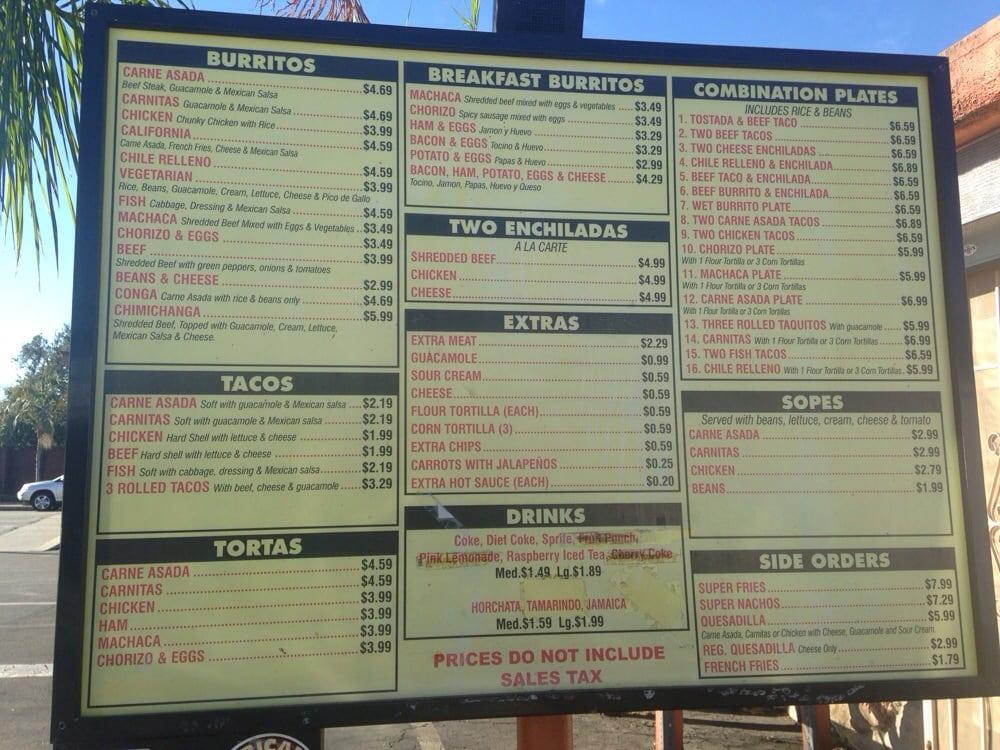 Menu at Alfredo's Mexican Food restaurant, Covina