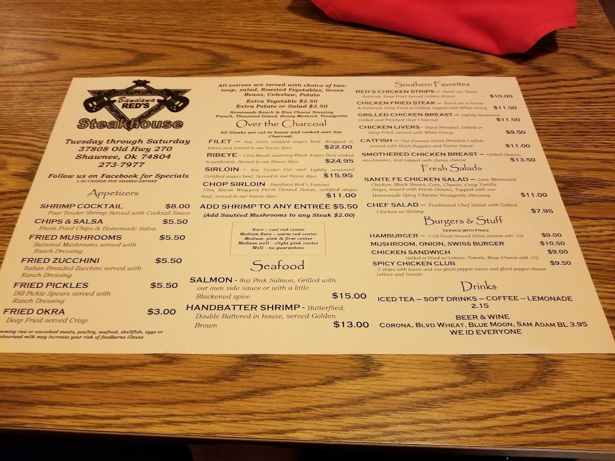 Menu at Bandana Reds Steakhouse, Shawnee