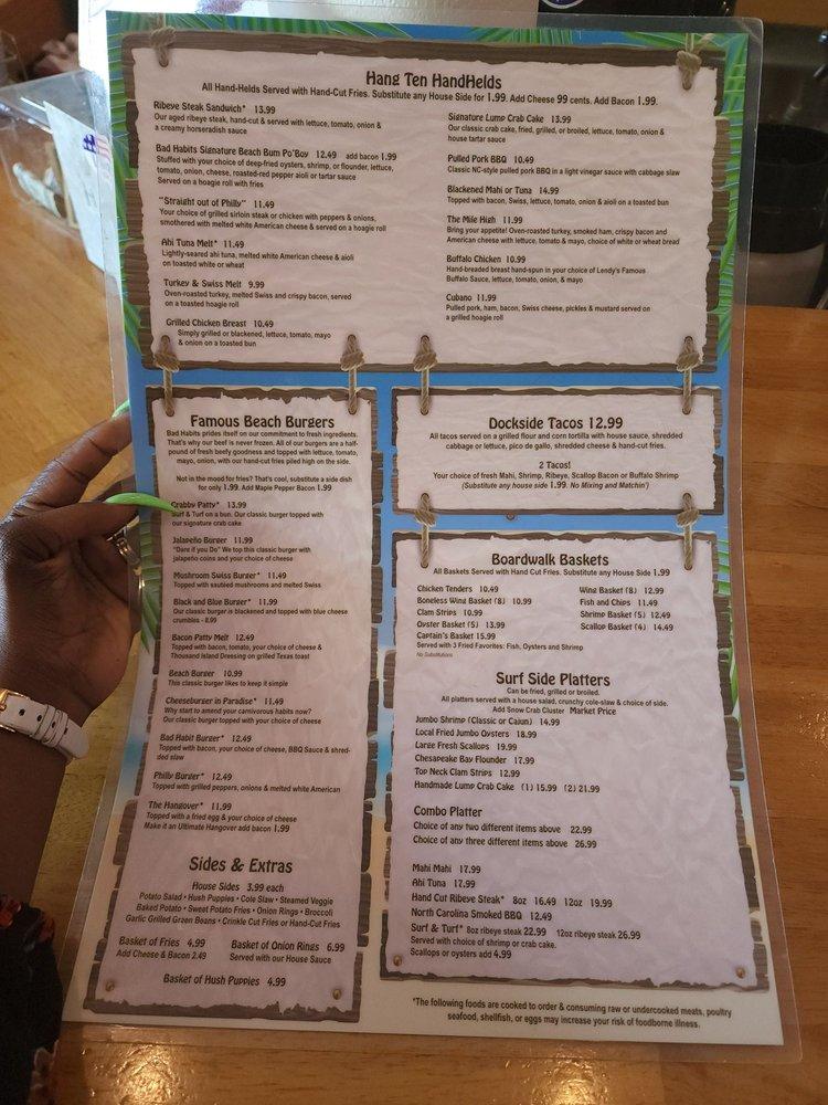 Menu at Bad Habits pub & bar, Chesapeake