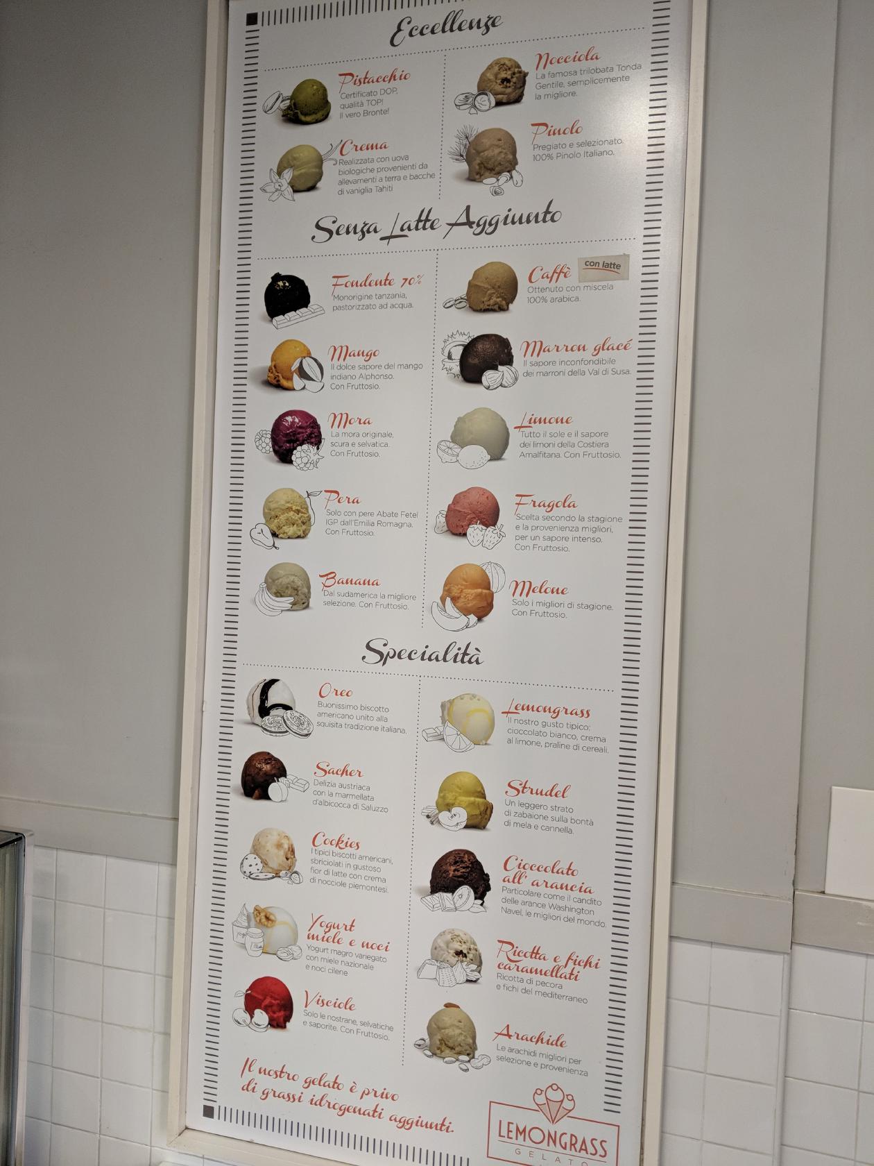 Menu de Lemongrass Ice Cream Via Barletta