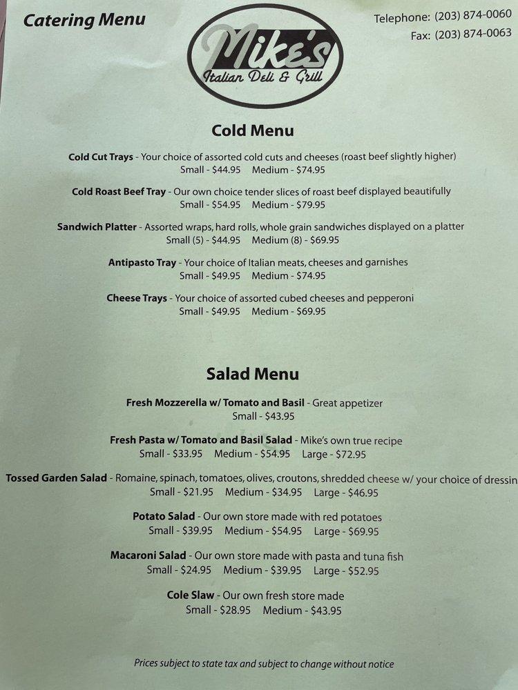 Menu at Mike's Italian Deli & Grill restaurant, Milford