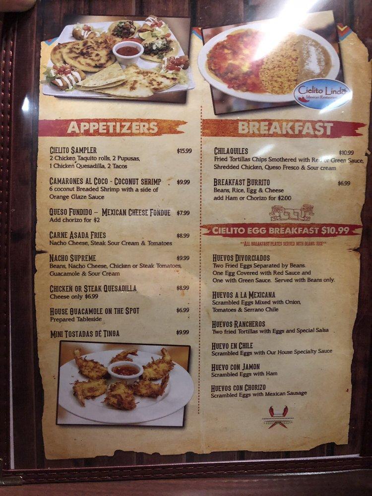Menu at Cielito Lindo Taqueria restaurant, Reno, Kings Row