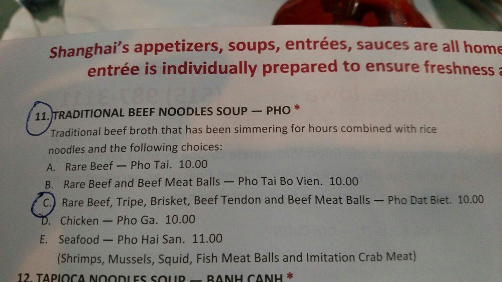 Menu at Shanghai restaurant, Waukee