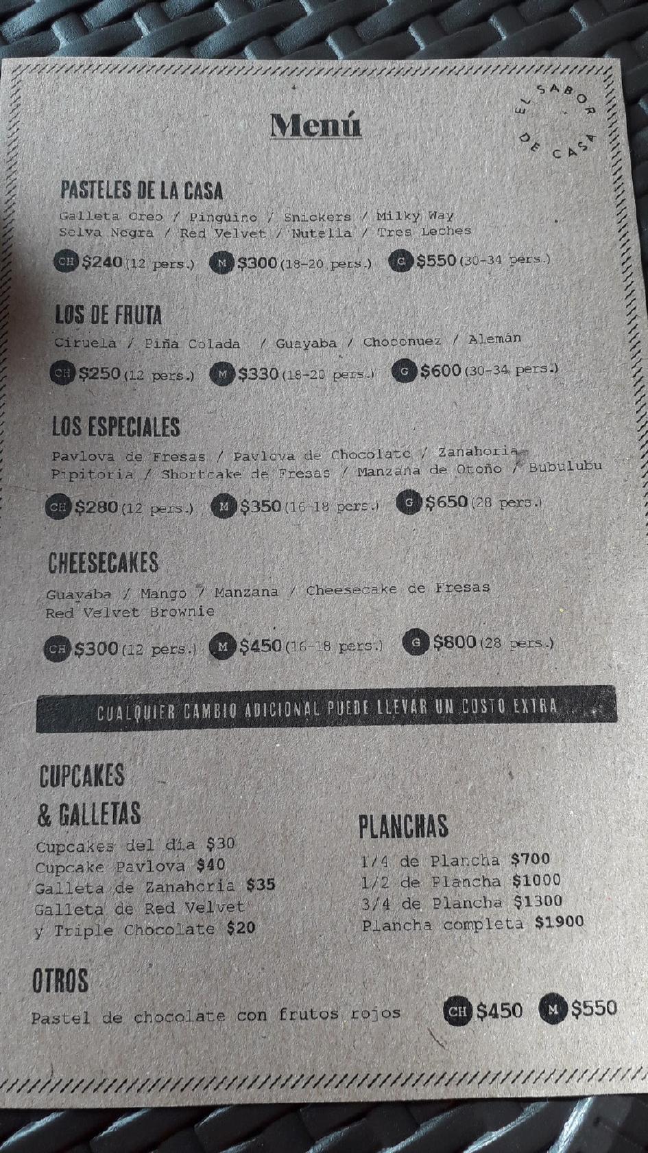 Carta del postres Elsa Glorias Guaymas, Heroica Guaymas
