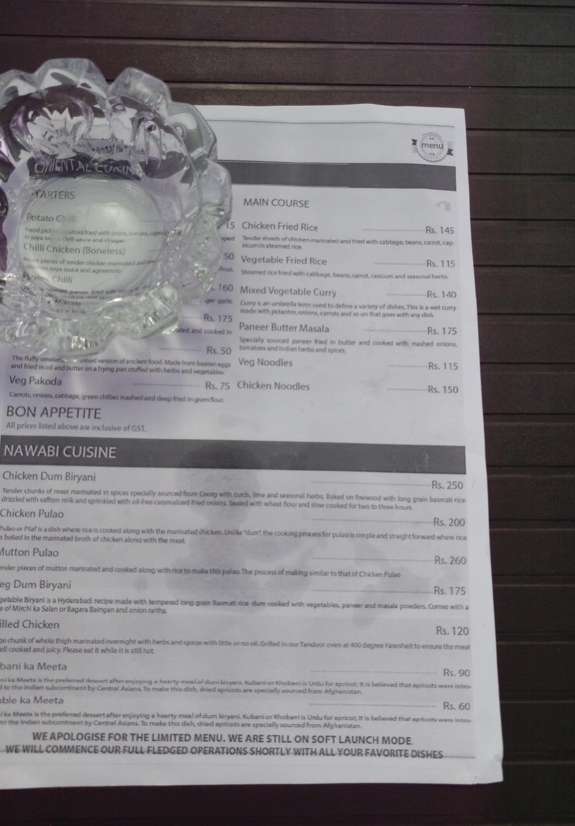 The Pavilion menu