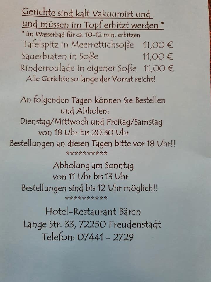 Speisekarte von Hotel Restaurant Bären Freudenstadt Lange Str 33