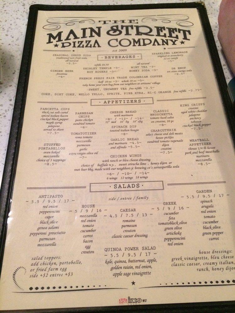 Menu at The Main Street Pizza Company Kingsport pizzeria, Kingsport