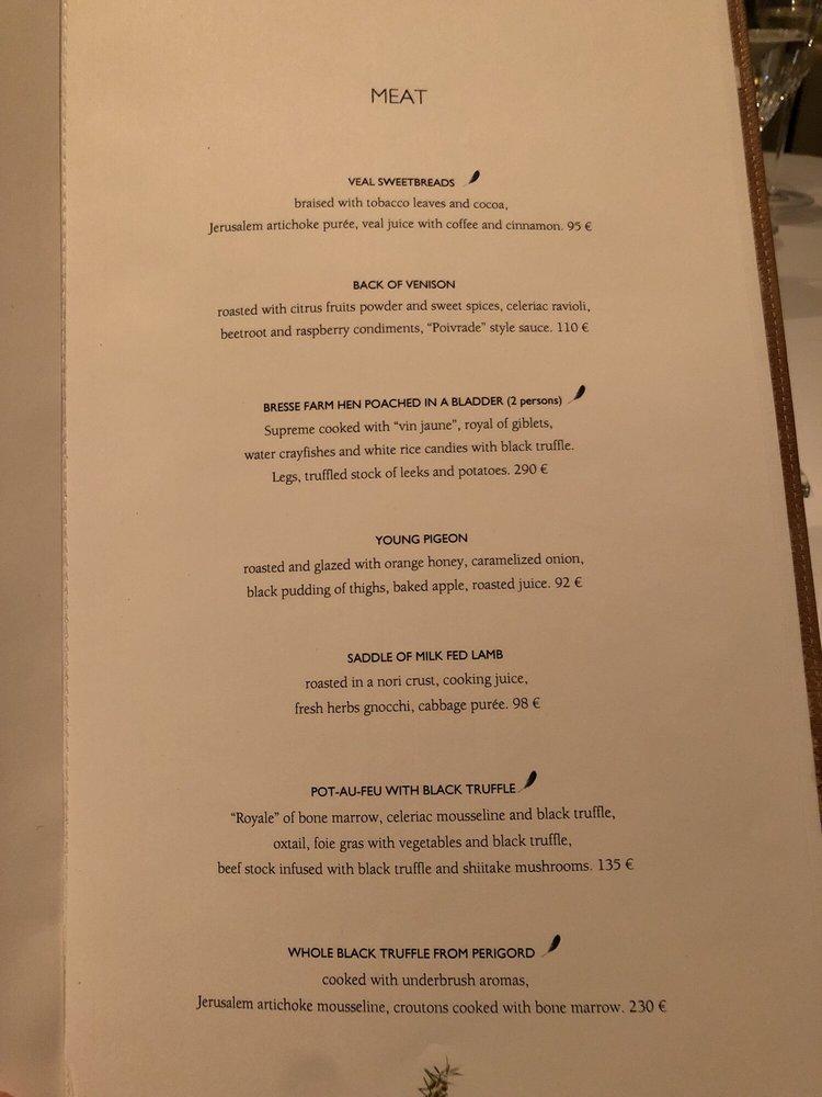 Menu at Epicure restaurant, Paris, 112 Rue du Faubourg Saint-Honoré