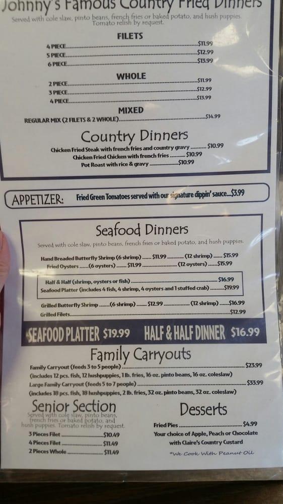 Menu at Johnny's Catfish & Seafood restaurant, Shreveport