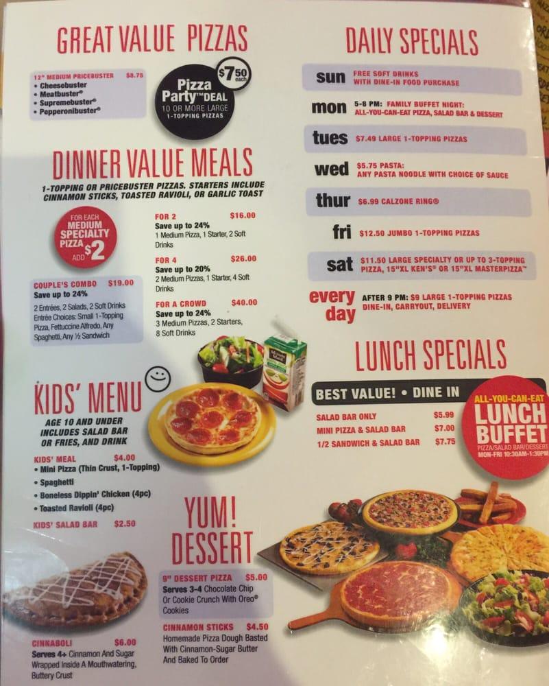 Menu at Mazzio's Italian Eatery pizzeria, Winder