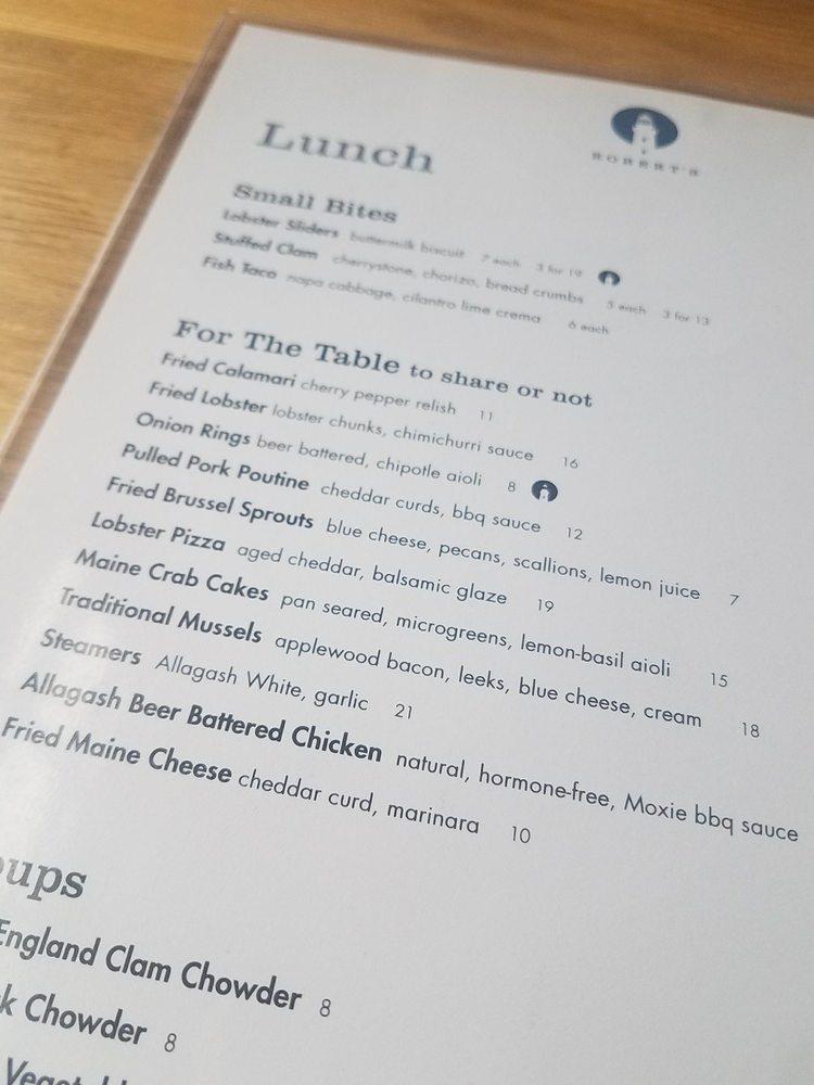Menu at Robert's Maine Grill restaurant, Kittery
