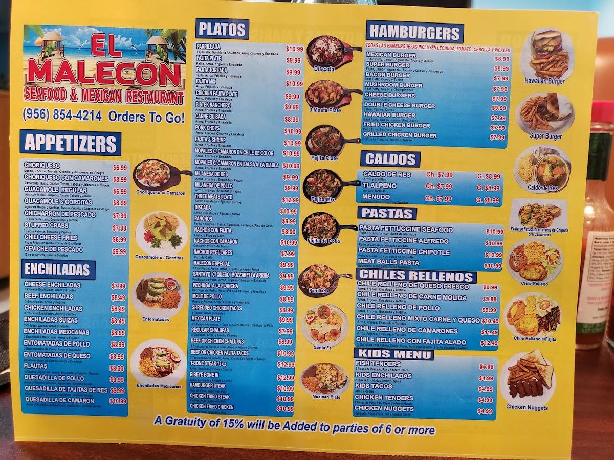 Menu at El Malecon Seafood & Mexican Restaurant, Weslaco