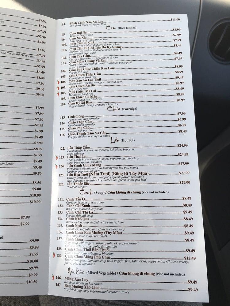 Menu at Bồ Đề Tịnh Tâm Chay restaurant, Westminster