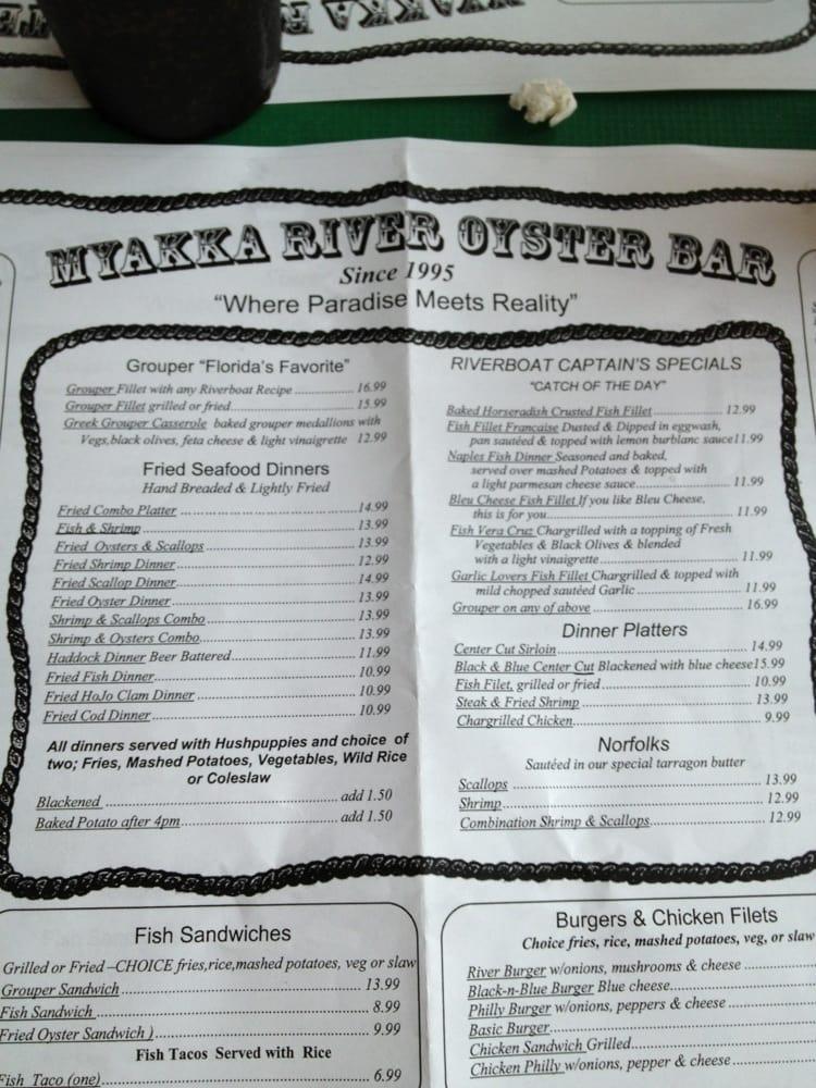 Menu at Myakka River Oyster Bar, North Port