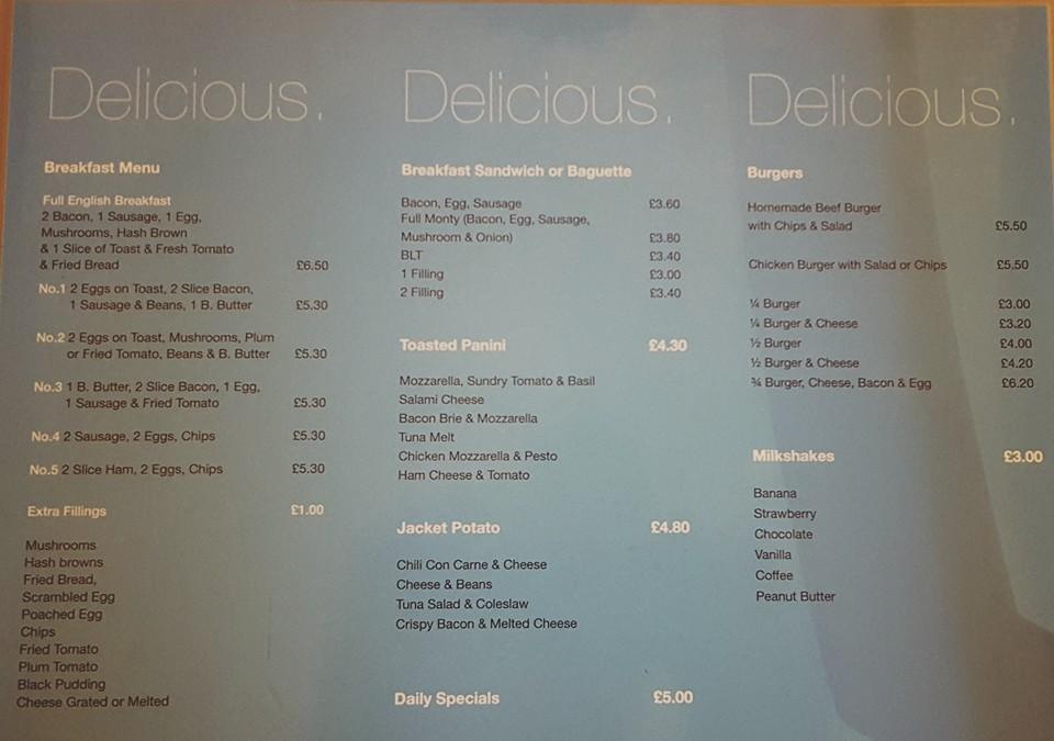 Menu at Peppe's Cafe, Dorking