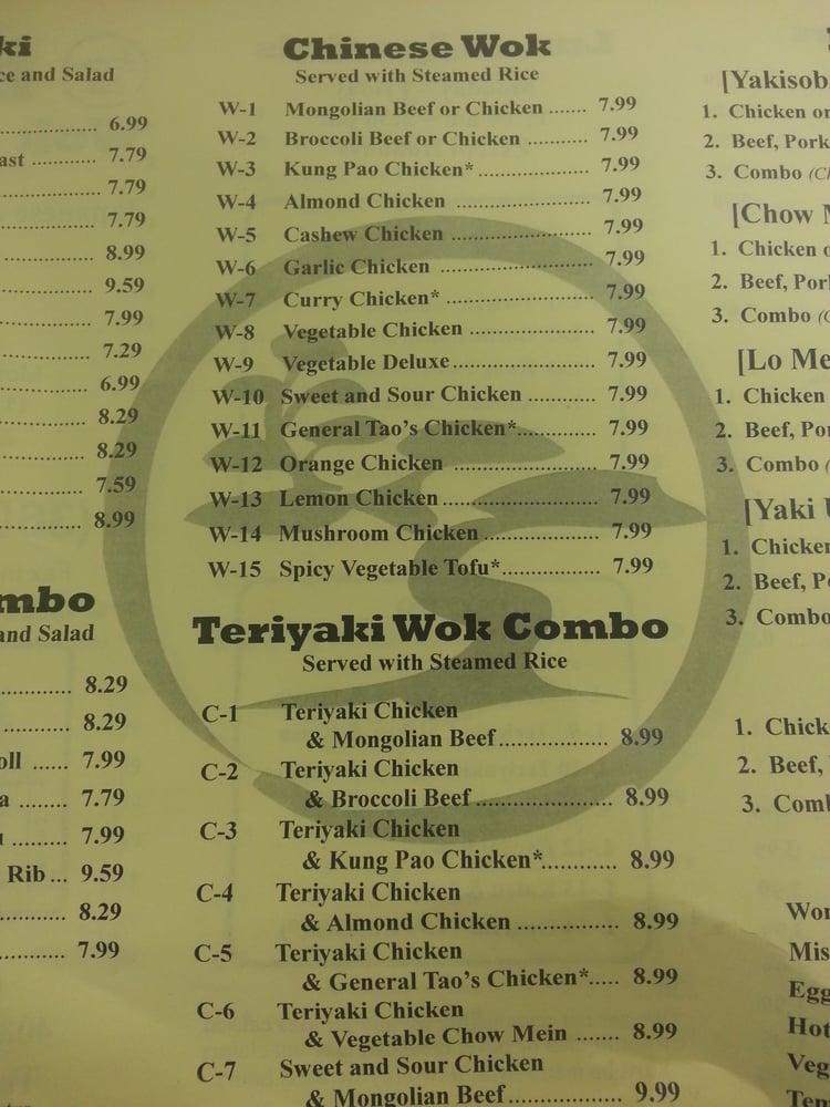 Menu at Bonsai Wok Teriyaki restaurant, Tumwater
