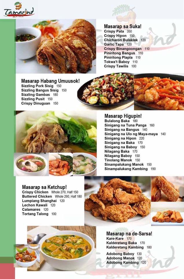 Menu at Tamarind Grill restaurant, Quezon City