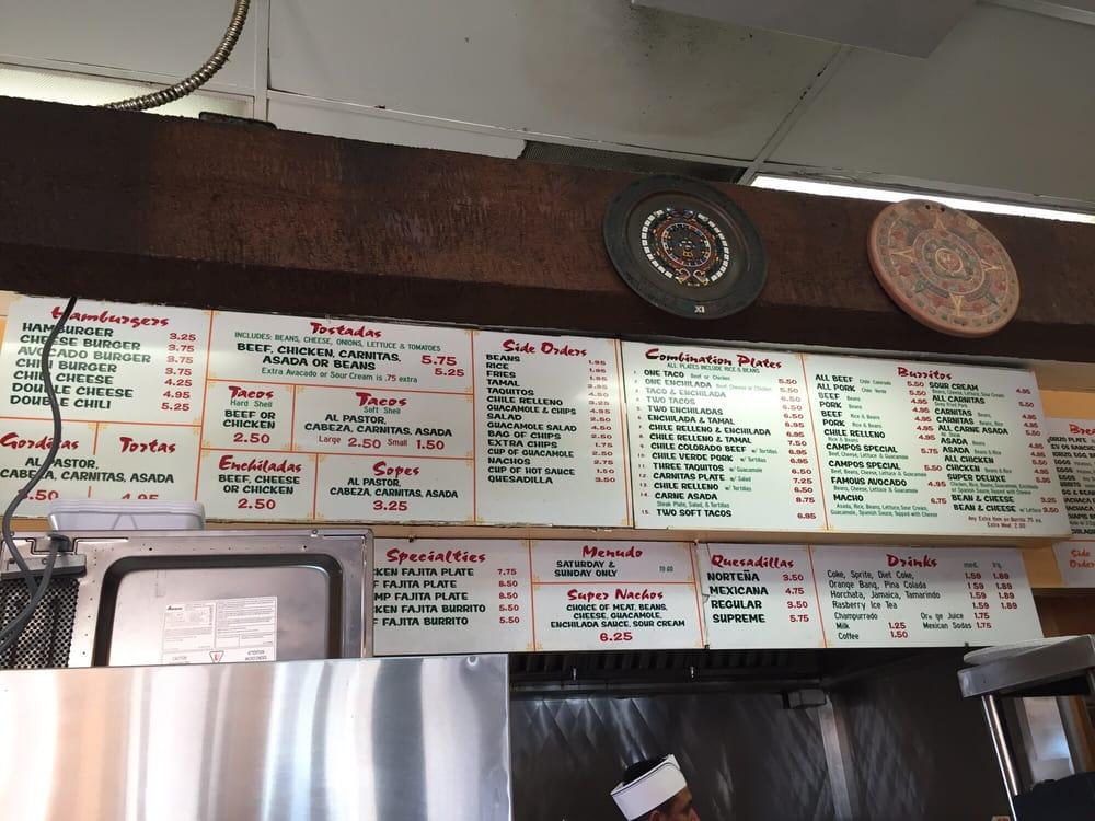 Menu at Campos Tacos restaurant, Los Angeles, S Robertson Blvd
