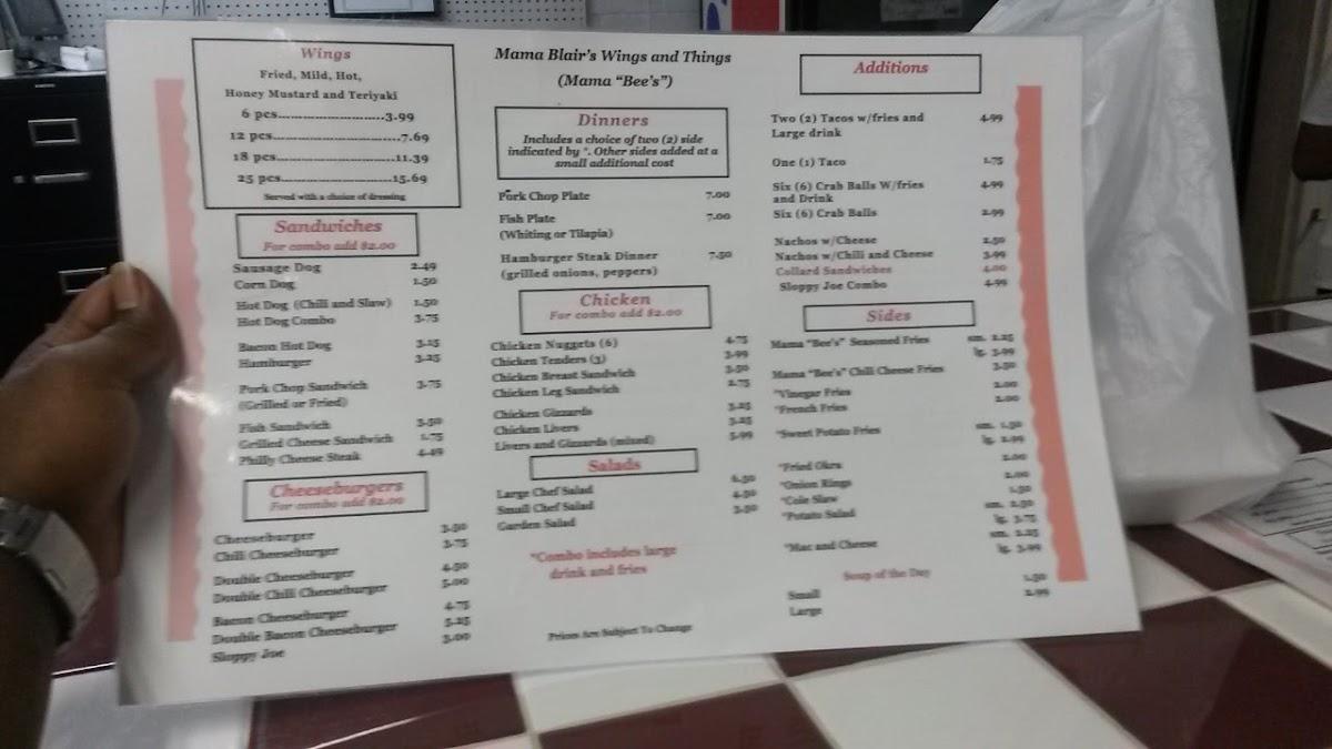 Menu at Mama Blair's Ribs, Wings, and Things restaurant,