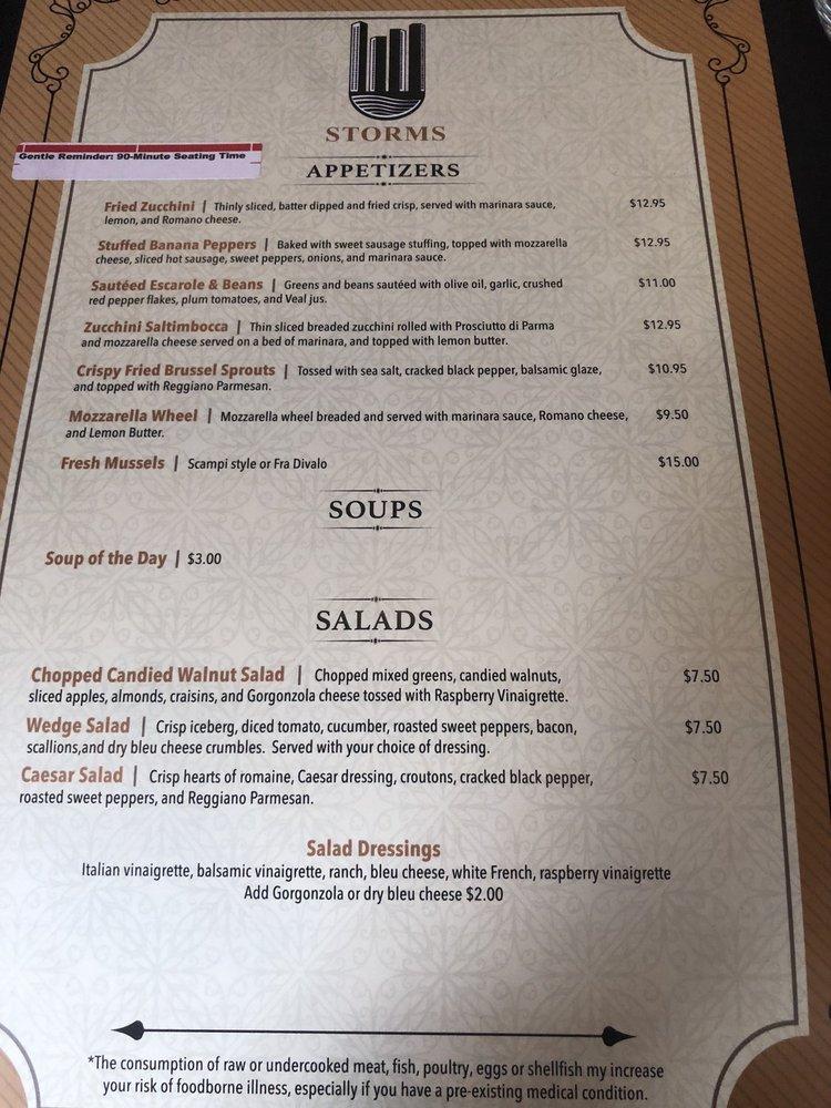 Menu at Storms Restaurant & BYOB, Pittsburgh, Curry Rd