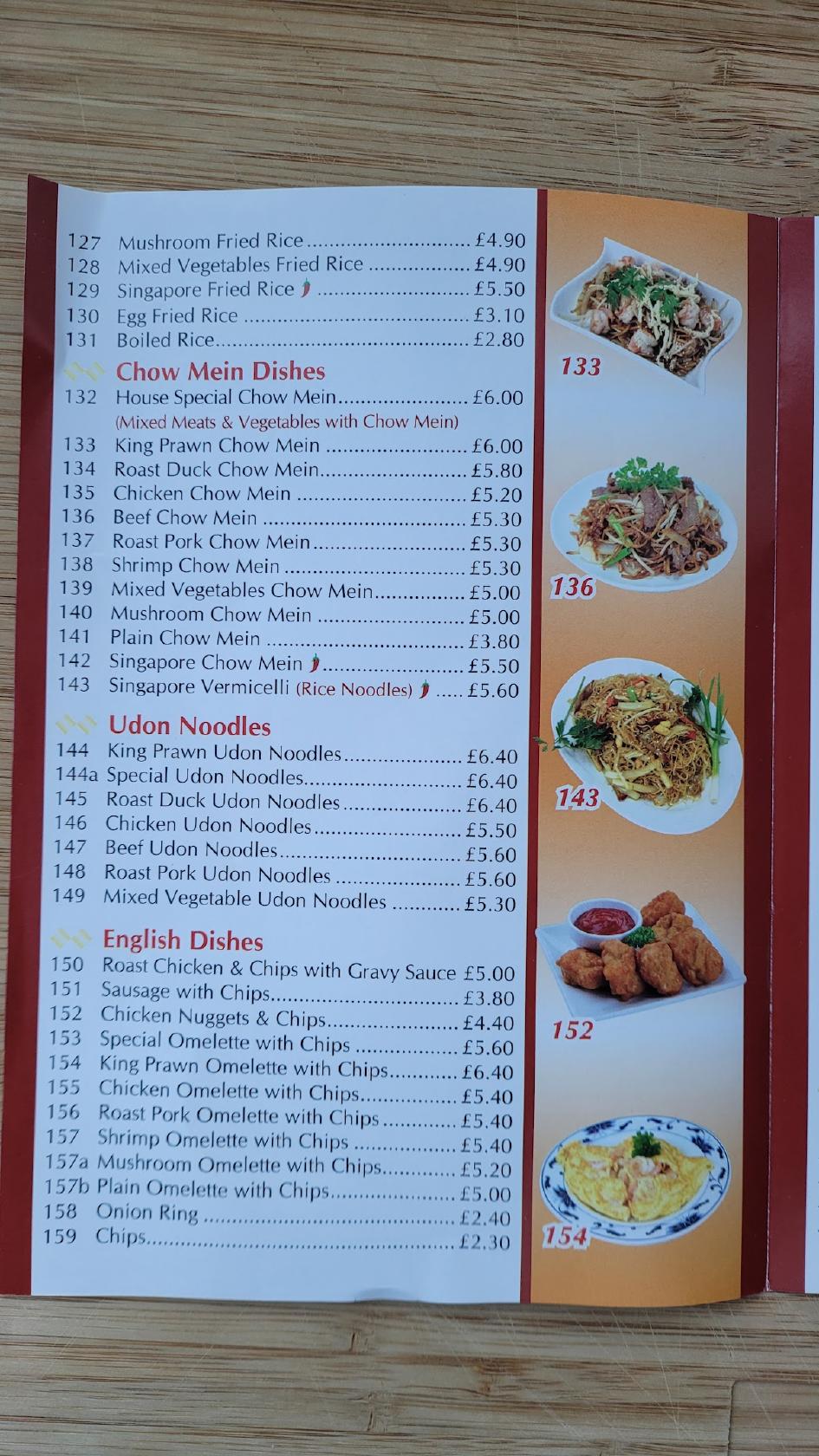 Carta de comida rápida The Great Wall, North Walsham
