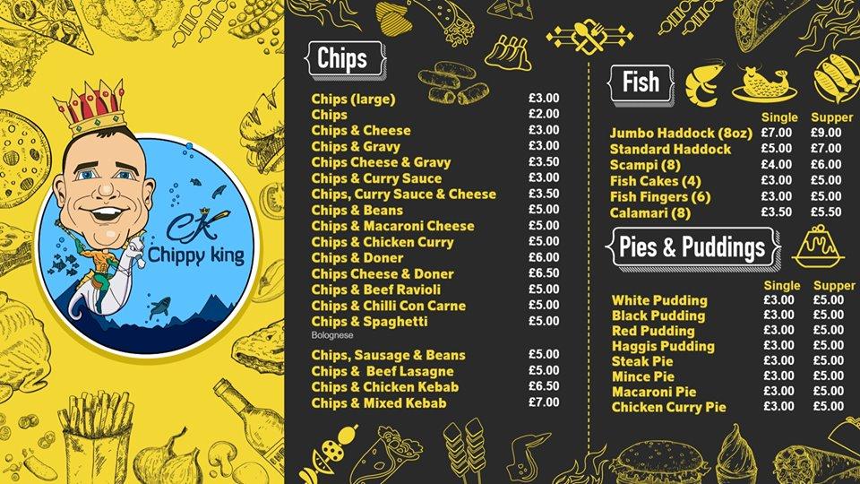 Menu at Chippy King restaurant, Aberdeen