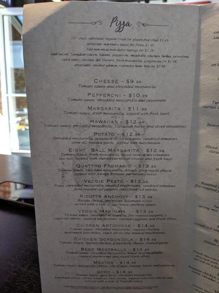 Carta de Eight Ball Cafe, Everett