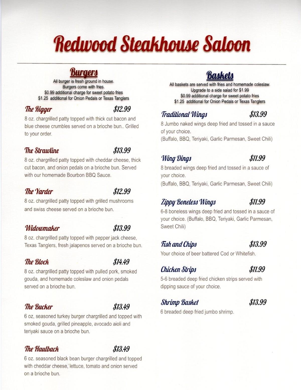 Menu at Redwood Steak House steakhouse, Lewiston