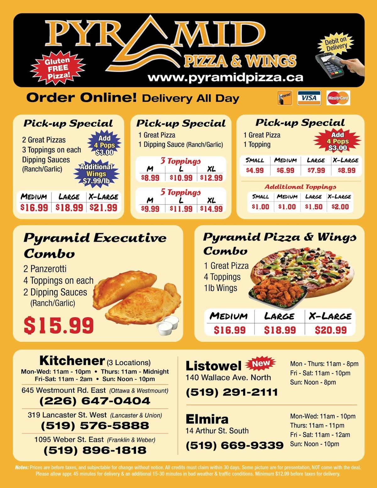 Menu at Pyramid Pizza & Wings restaurant, Elmira