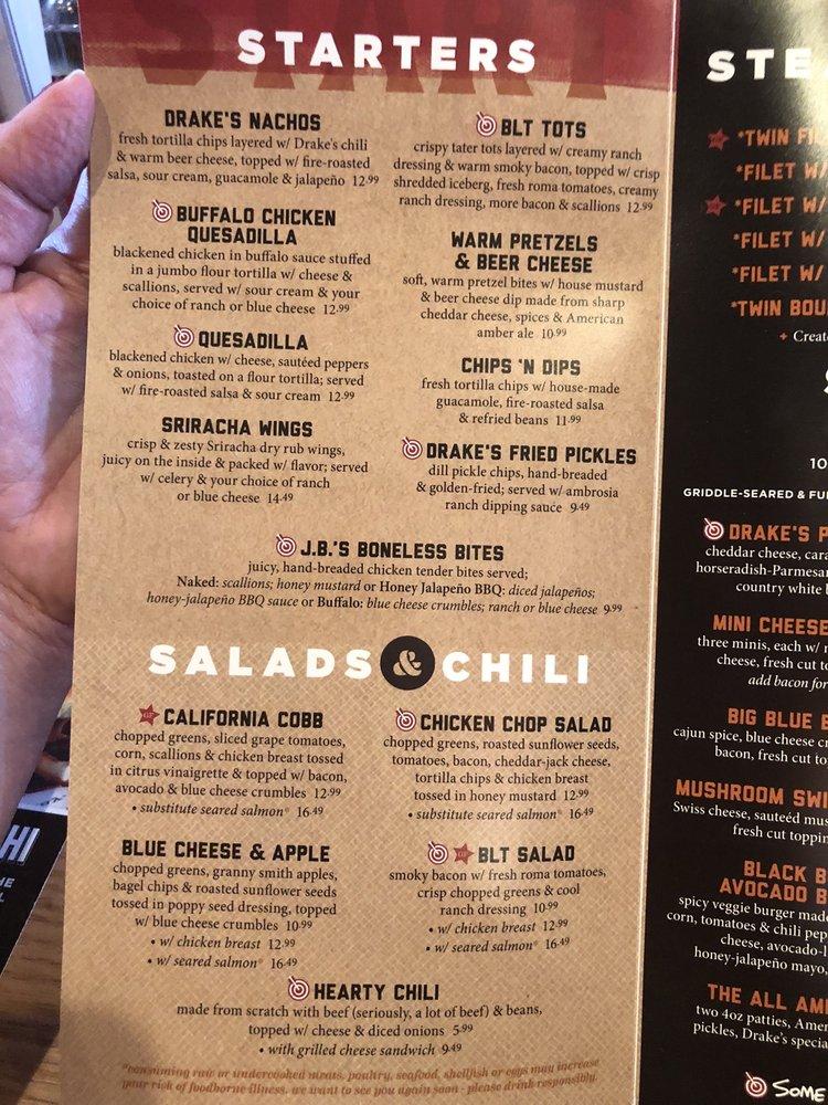 Menu at Drake's Clarksville restaurant, Clarksville