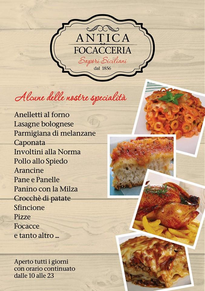 Menu at Antica Focacceria Sapori Siciliani restaurant, Cefalù
