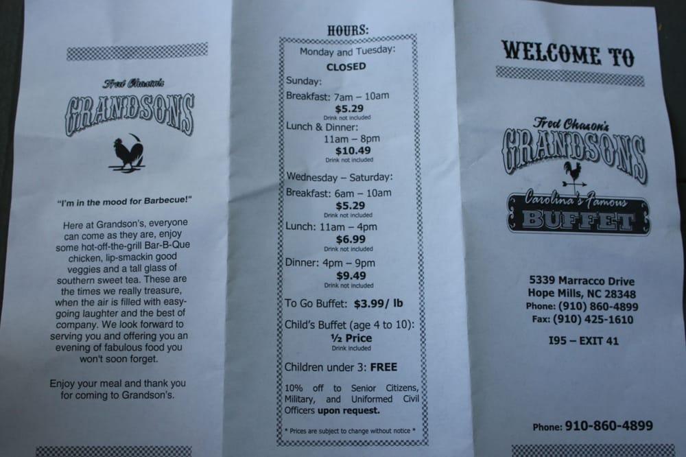 Menu at Grandsons Buffet Hope Mills restaurant, Hope Mills