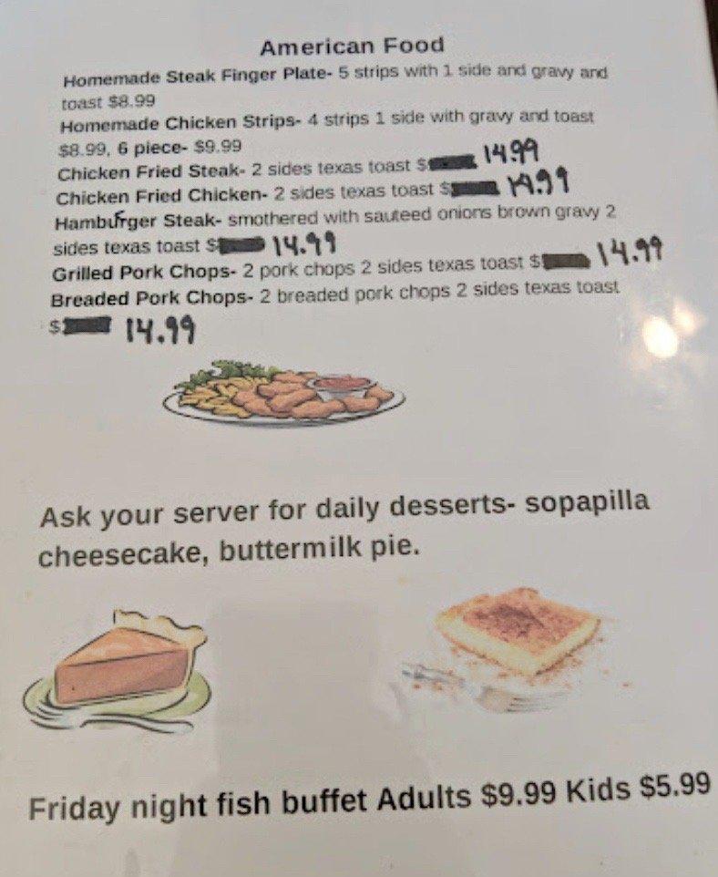 Menu at Boots Spurs restaurant, Jayton