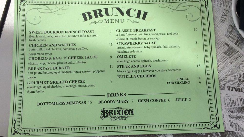 Menu at Brixton pub & bar, Rota