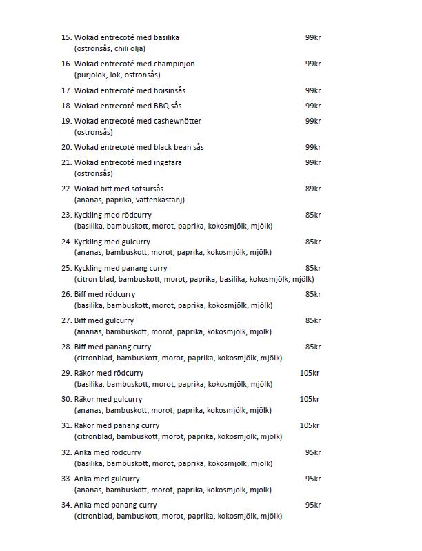 Menu at Kinna Wok & Bar, Kinna