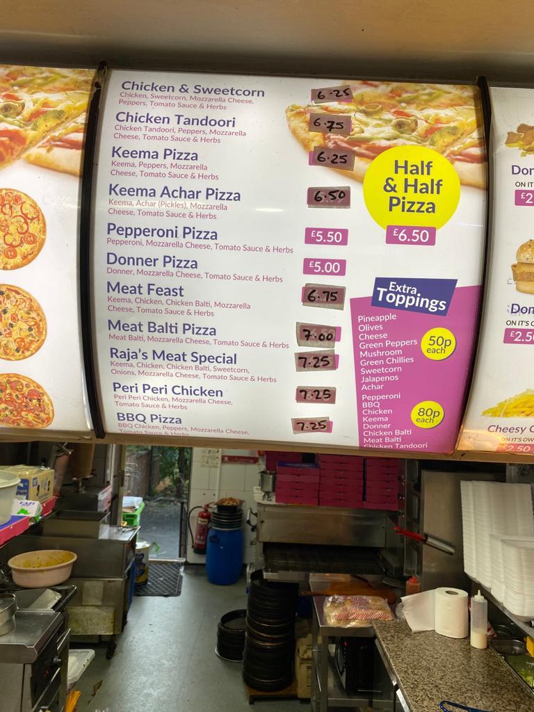 Menu at Raja's Pizza Bar, Bradford, 892 Manchester Rd
