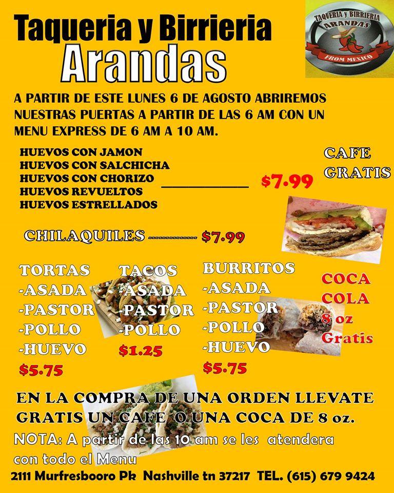 Taqueria Y Birrieria Arandas in Nashville - Restaurant menu and reviews