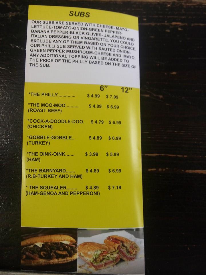 Menu at Morse Road Mini Mart Barnyard subs & Pizza, Columbus