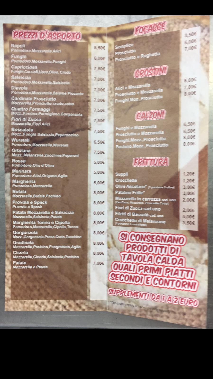 Menu di Il Picchio ~ Pizzeria & Tavola Calda 