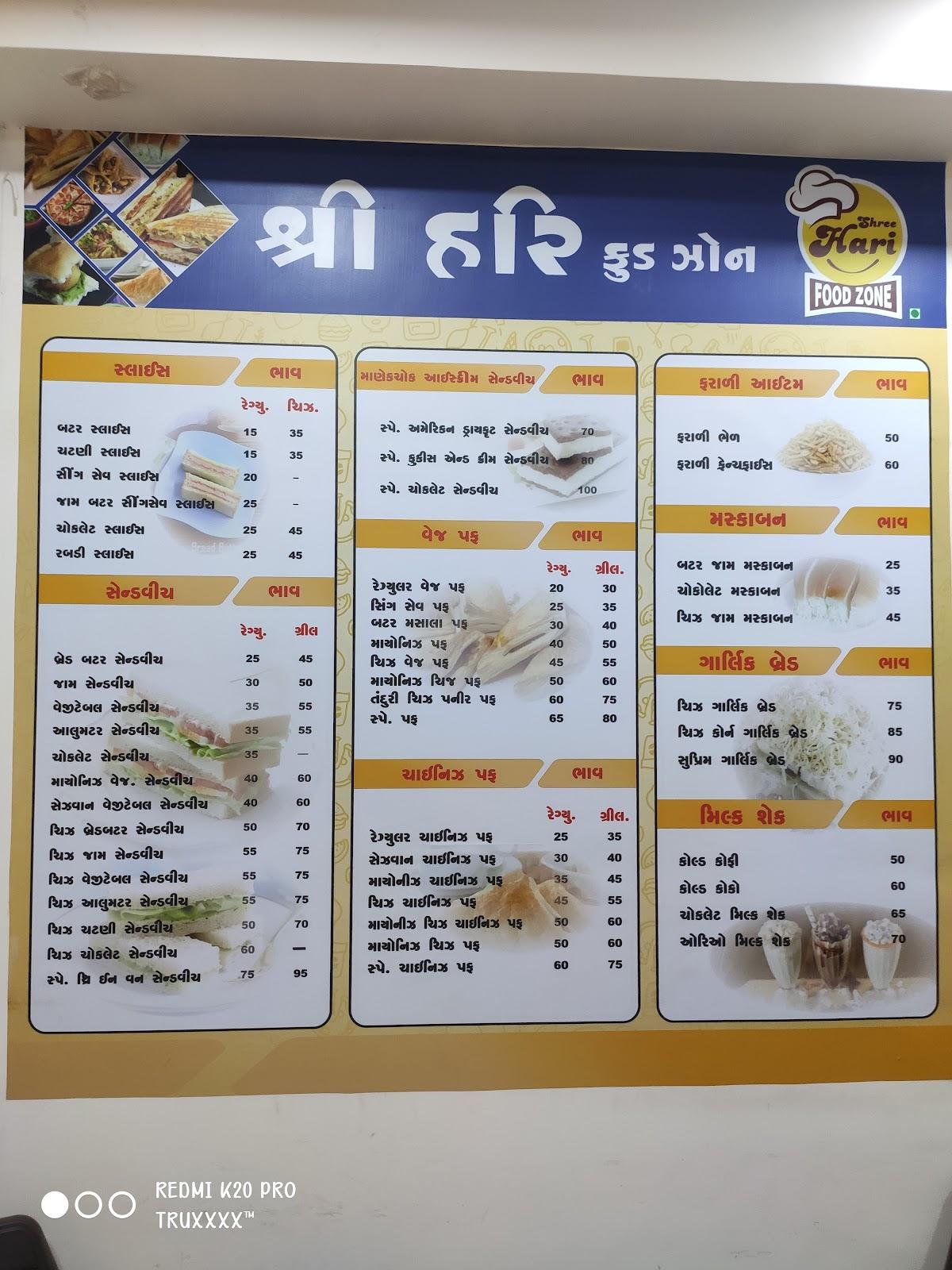 Menu at Shree Hari Food Zone, Ahmedabad