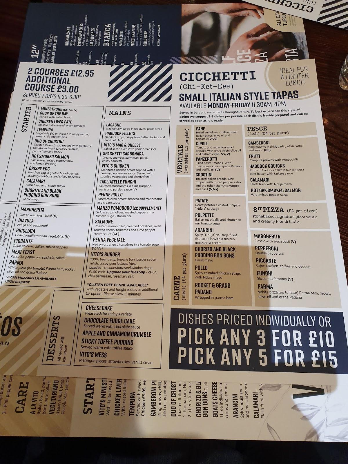 Menu at Vito's Restaurant, Prestwick, 74 Main St