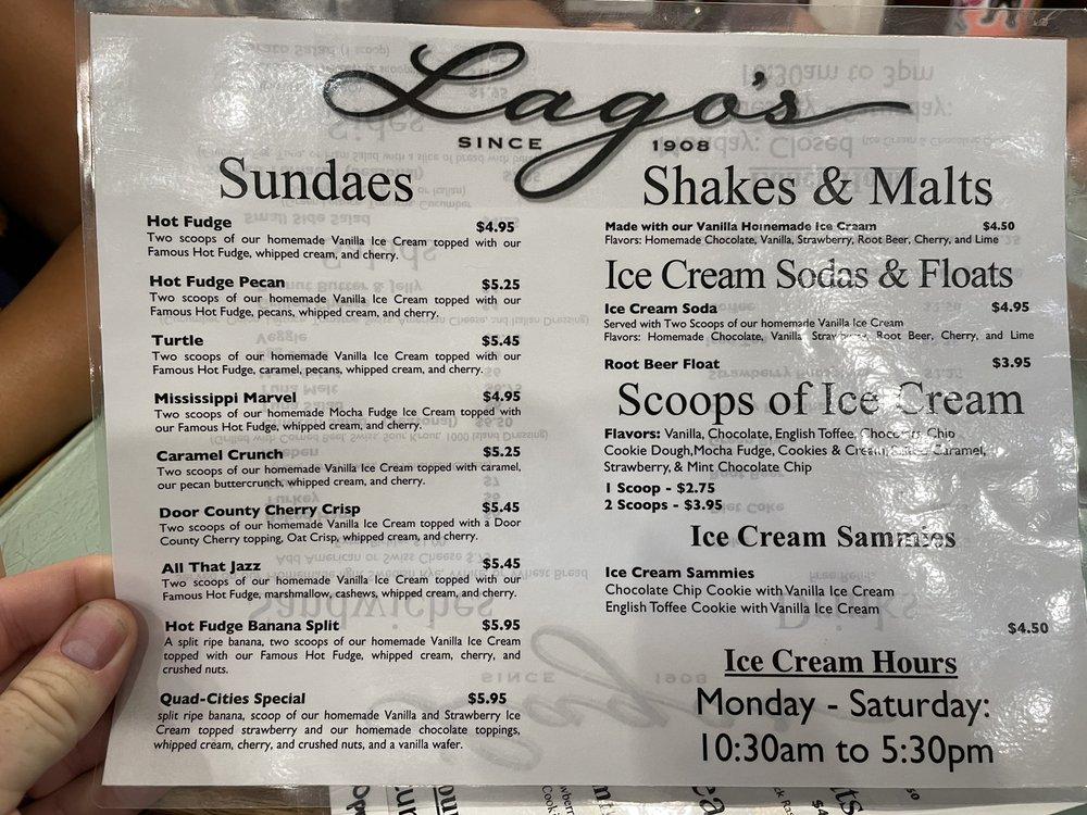 Menu at Lagomarcino's Confectionery desserts, Davenport