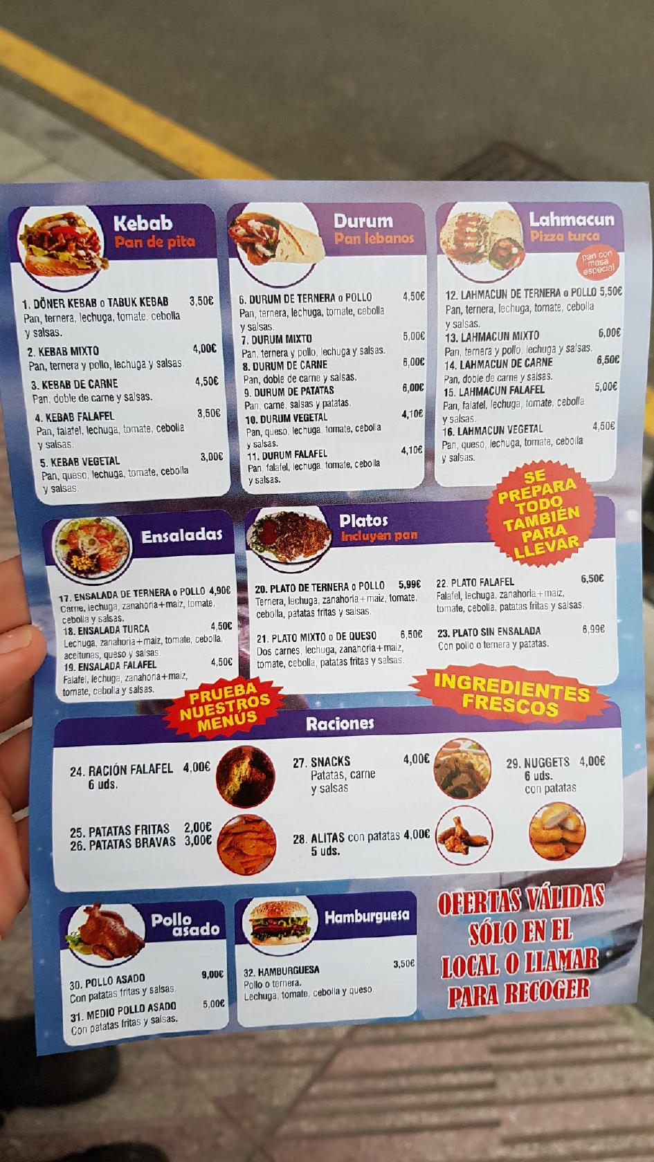Menu at Doner Kebab House restaurant, Cangas de Onís
