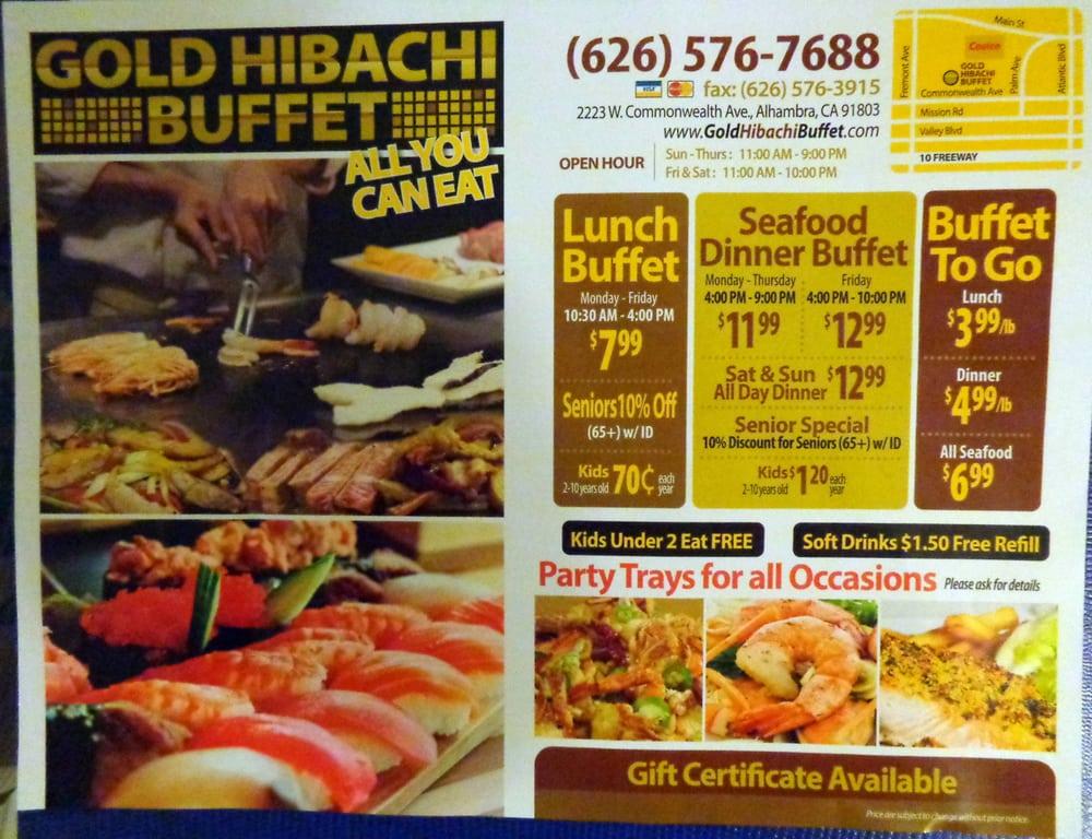 Menu at Gold Hibachi Buffet restaurant, Alhambra