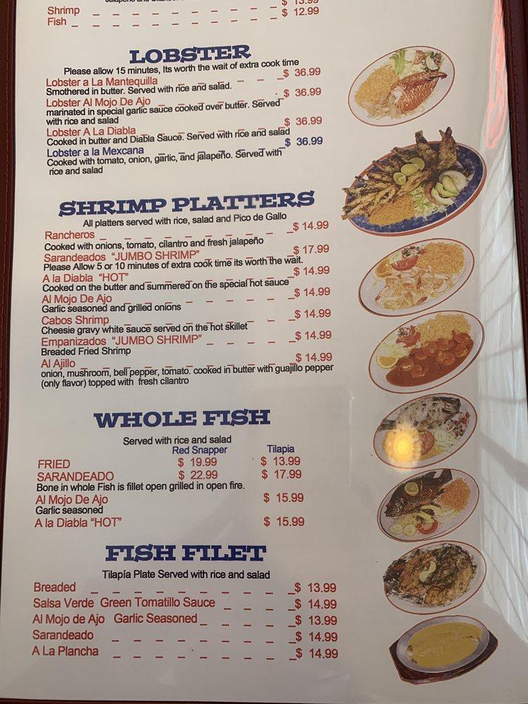 Menu at Mariscos El Quetzal restaurant, Memphis