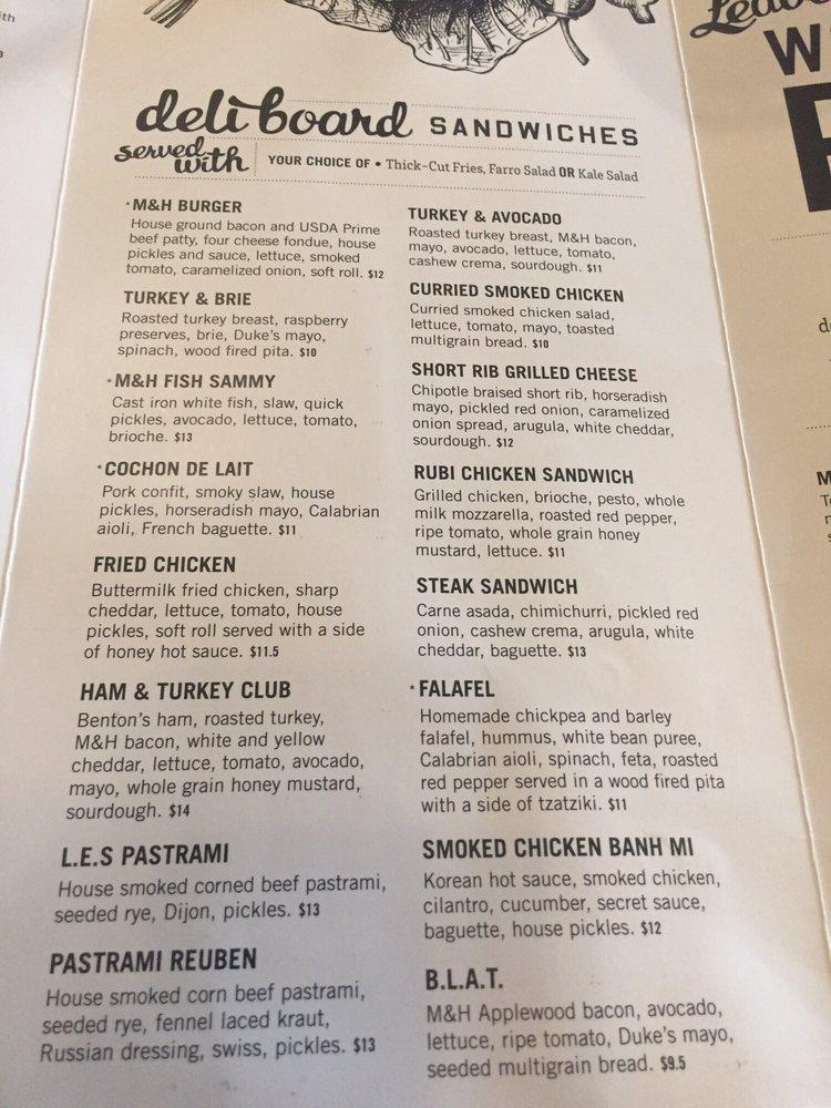 Menu at Milk & Honey Gulch restaurant, Nashville